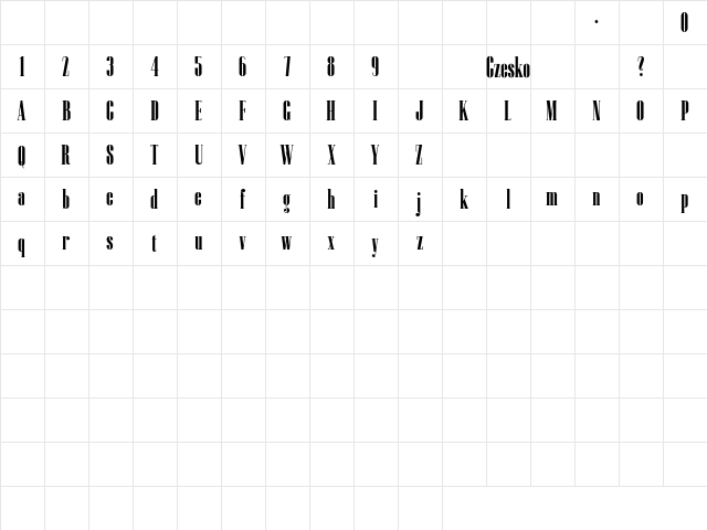 Czesko Cursiva  glyph index