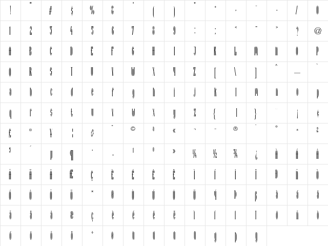 ArcadiaA Roman  glyph index