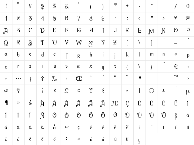 Davenport Regular  glyph index