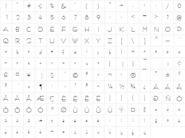 BernhardFasD Regular  glyph index