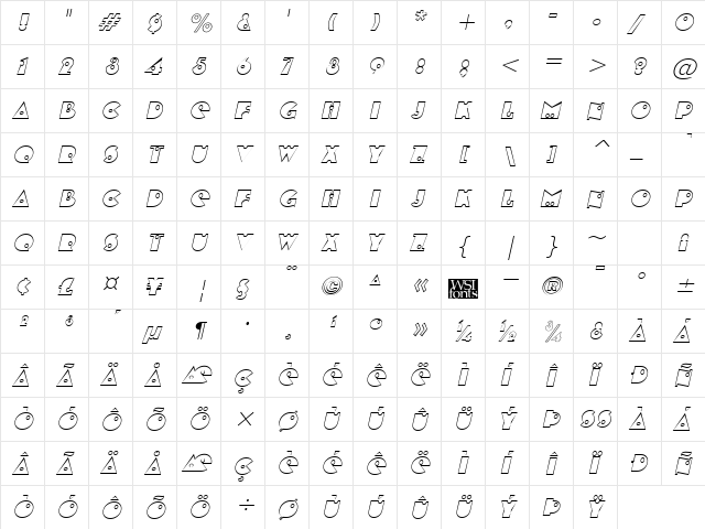 ShotShellOpen Italic  glyph index