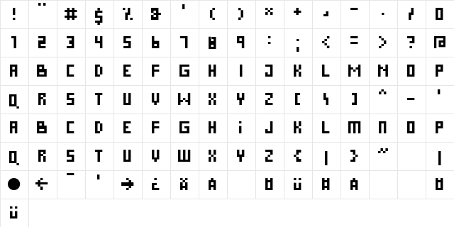 Pixels Regular  glyph index