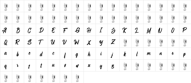 Bellsmore Brush Regular  glyph index