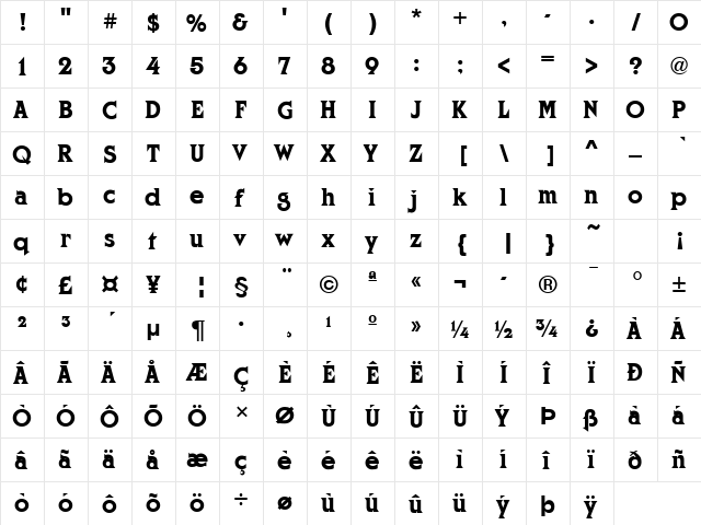 Cortez Regular  glyph index