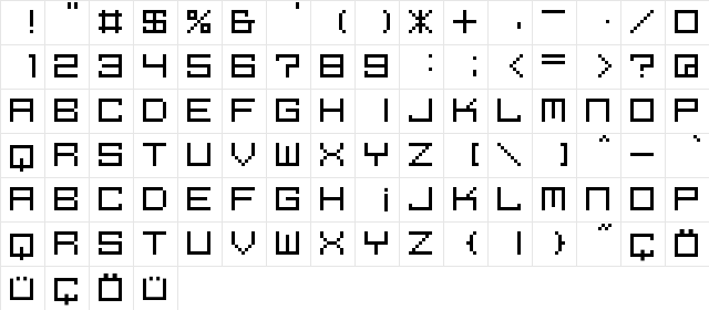 M39_SQUAREFUTURE Regular  glyph index