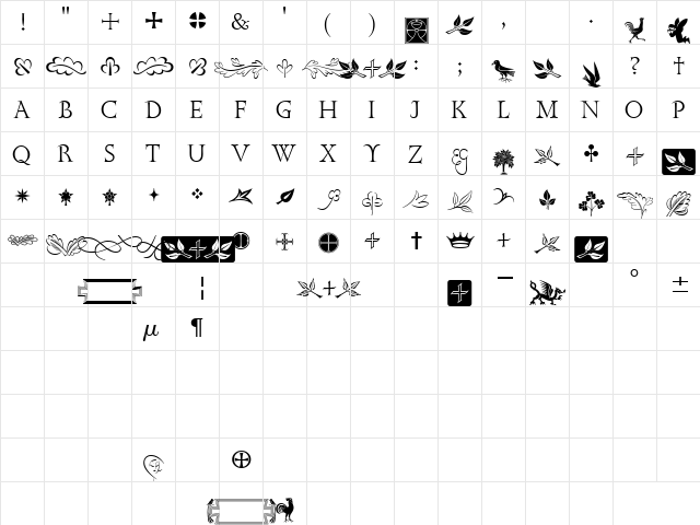 Golden Cockerel Init Orn ITC Regular  glyph index