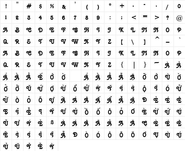 VPS Ba Ria Hoa Regular  glyph index