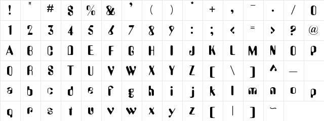 pinball Regular  glyph index