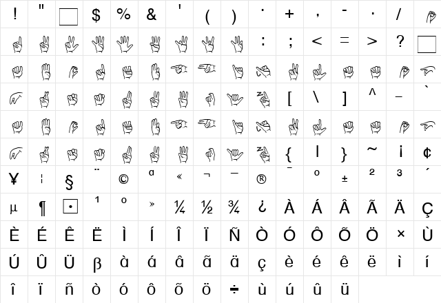 Finger Becker Normal  glyph index