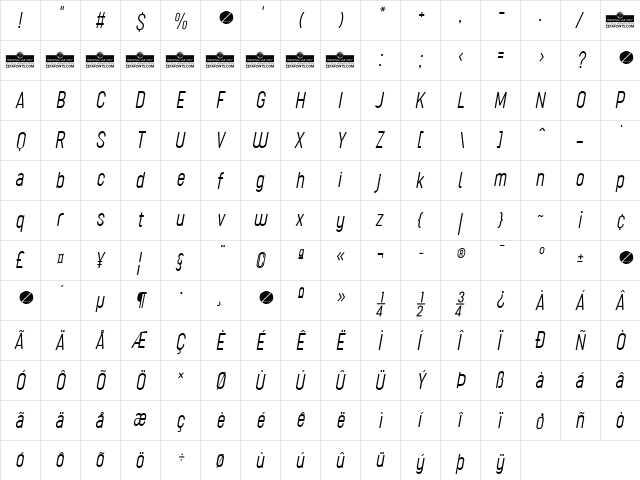 Sugo Pro Classic Trial ExtraLight Italic  glyph index
