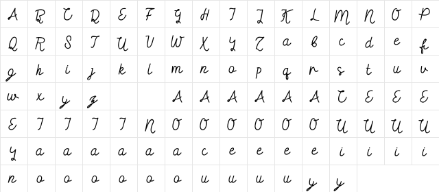 Keira Dreamer DEMO Regular  glyph index