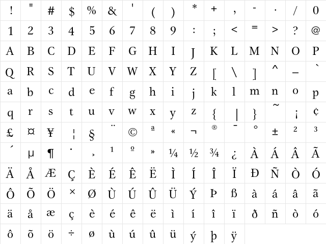 GammaEF Book  glyph index