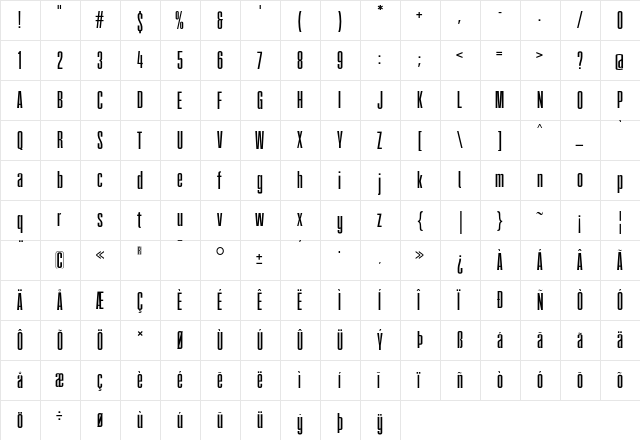 FatCow Regular  glyph index