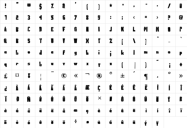 President Gas Ink Regular  glyph index