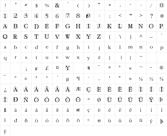 BD Davinci Regular  glyph index