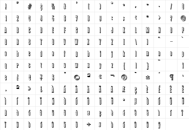 FrankBeckerShadow-Light Regular  glyph index