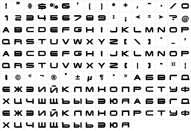 Terminator Cyr 4 Semi-expanded Bold  glyph index