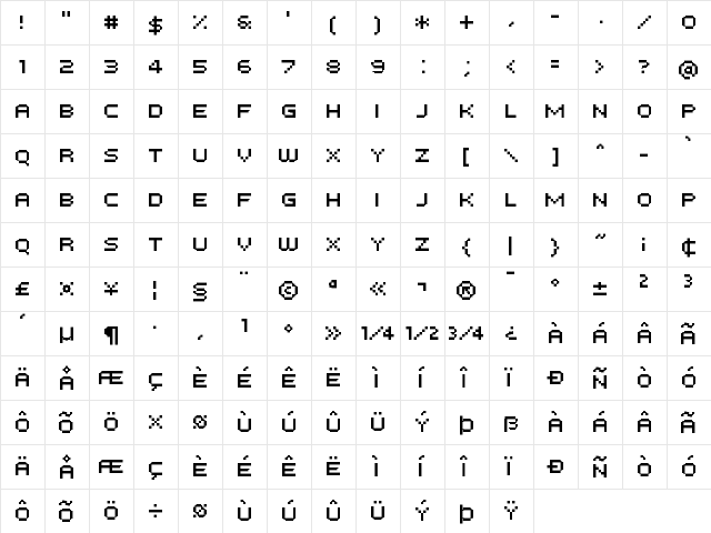 FFF Atlantis Condensed Regular  glyph index