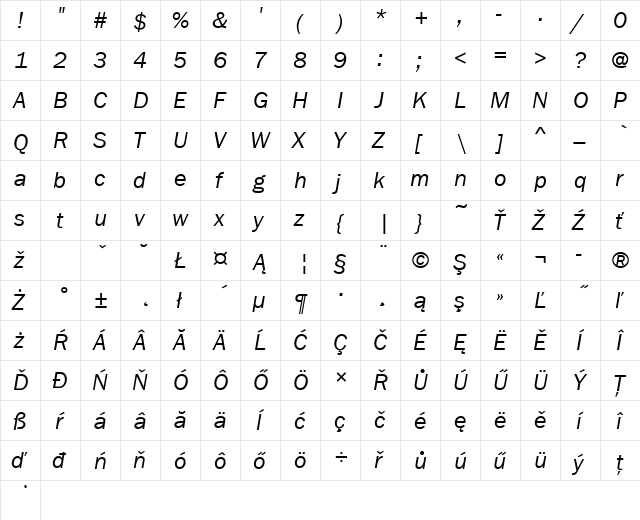 FranklinGotItcTEEBoo Italic  glyph index