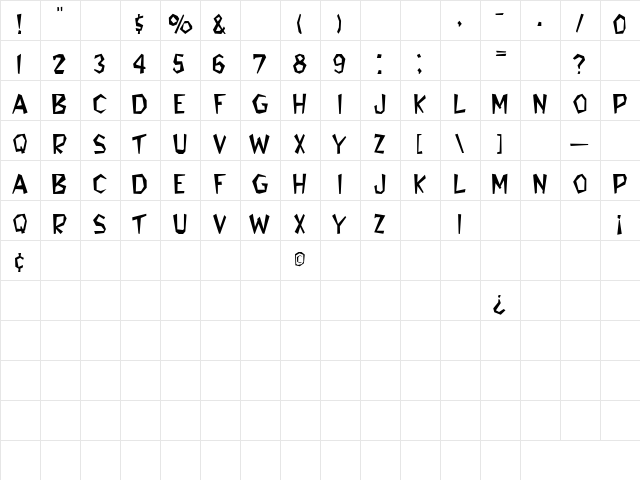 Jim Dandy 1 Regular  glyph index