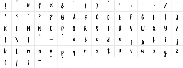 Berallya Regular  glyph index