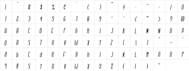 Rhantica Regular Ital  glyph index