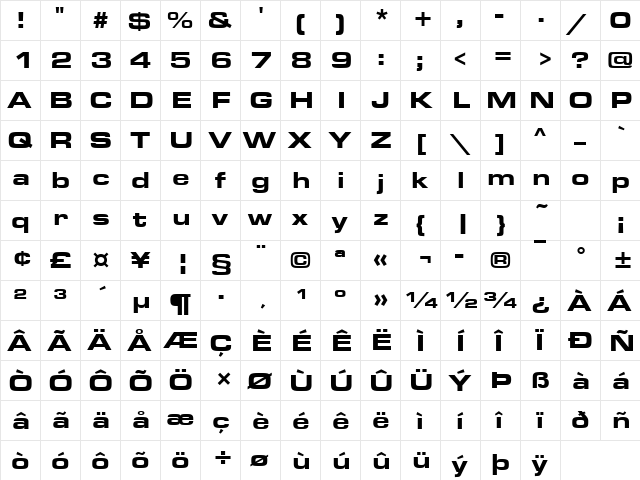 Eurostile Becker Black Extd Regular  glyph index