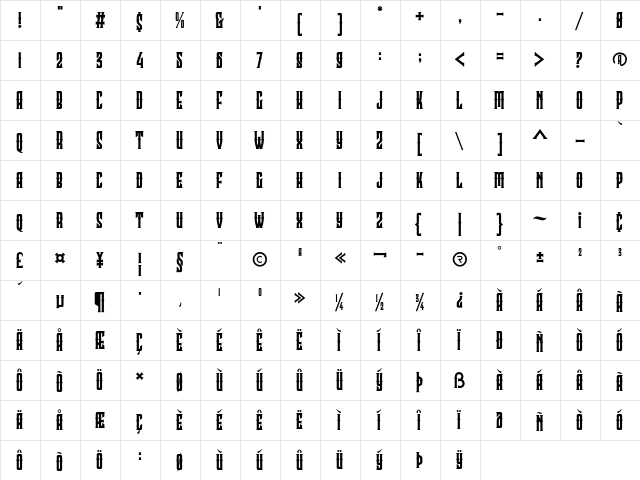 Clobot Regular Regular  glyph index