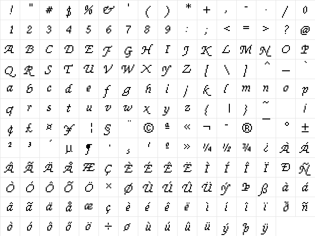 Rough71 Becker Regular  glyph index