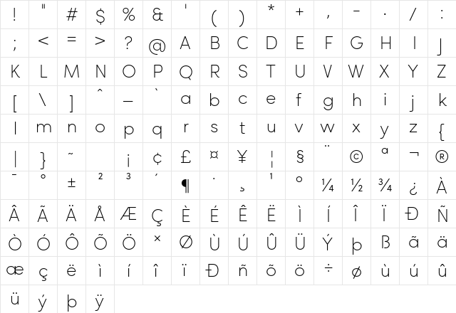 Rozanova GEO - Demo Thin  glyph index
