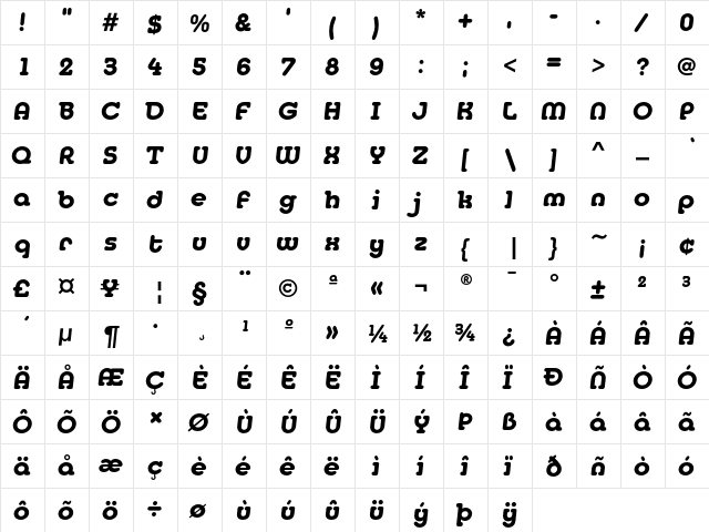 MediaSerifEF BoldItalic  glyph index