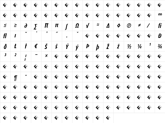 DaxCondensed-BoldItalicExp ItalicBold  glyph index
