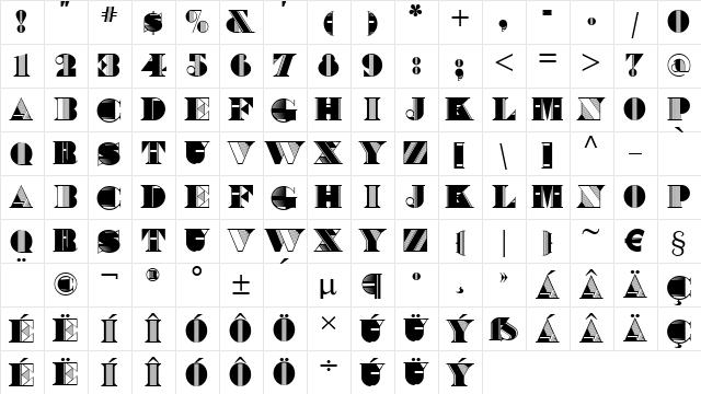 Partager Caps NF Regular  glyph index