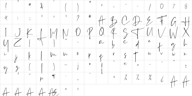 Westony Regular  glyph index