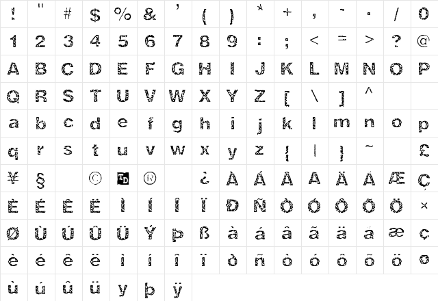 ZRex Regular  glyph index