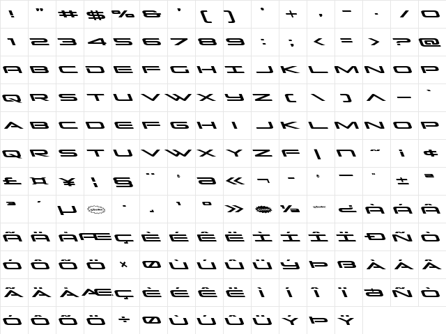 Grand Sport Leftalic Italic  glyph index