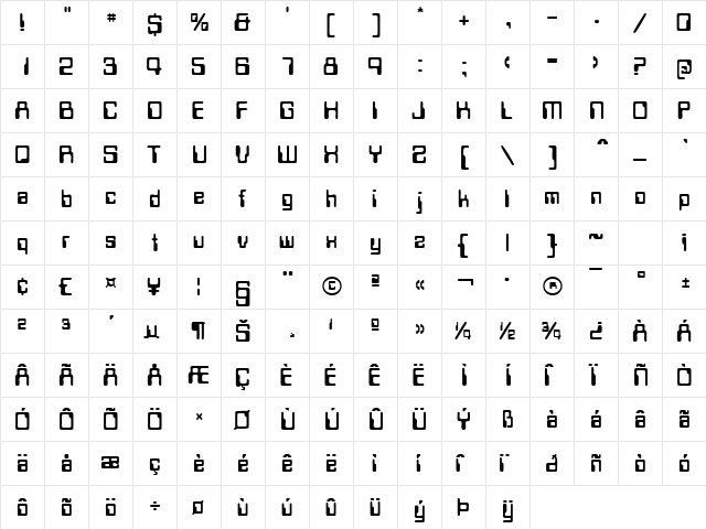 MagCardSSK Regular  glyph index