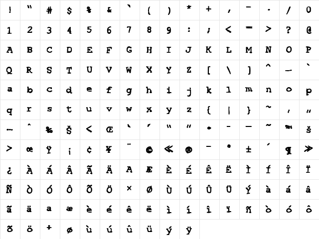 SF Espionage Heavy Regular  glyph index