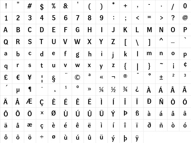 DynaGrotesk D Regular  glyph index