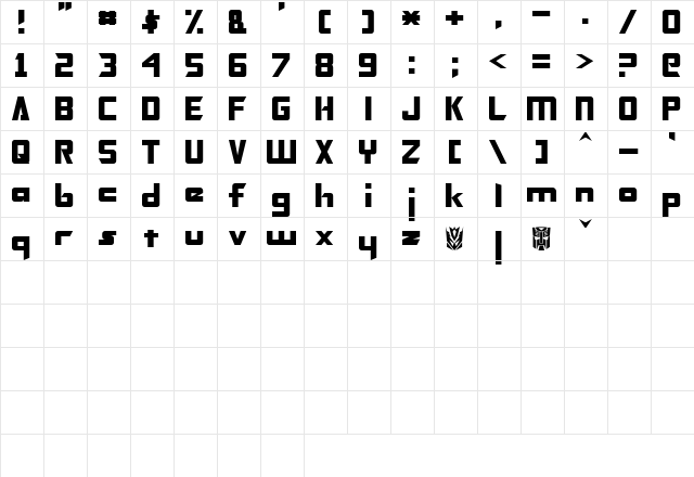 Transformers Solid Normal  glyph index