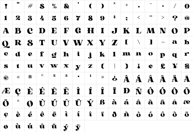 Golden Metafor Regular  glyph index