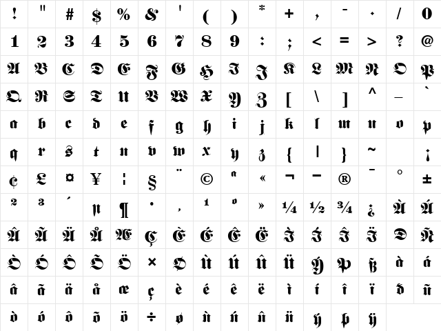 BaubleSSK Regular  glyph index