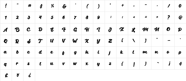 Andala Regular  glyph index