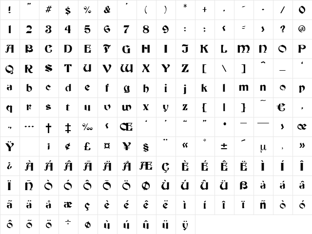 Basilika Regular  glyph index