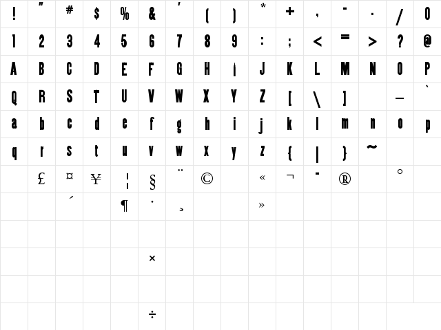 JESSIE Normal Regular  glyph index