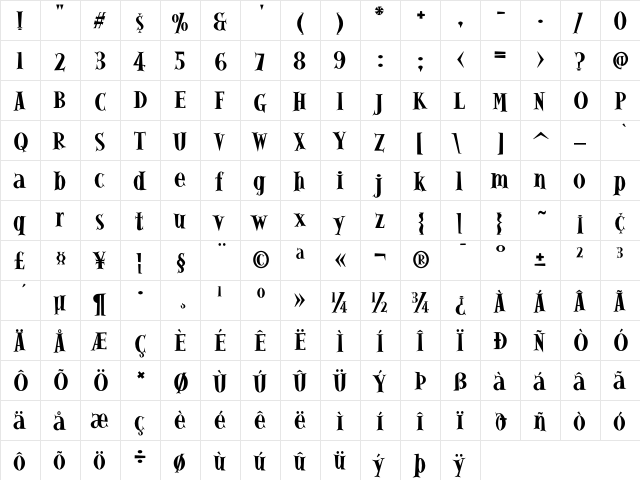 AlleycatICG Bold  glyph index