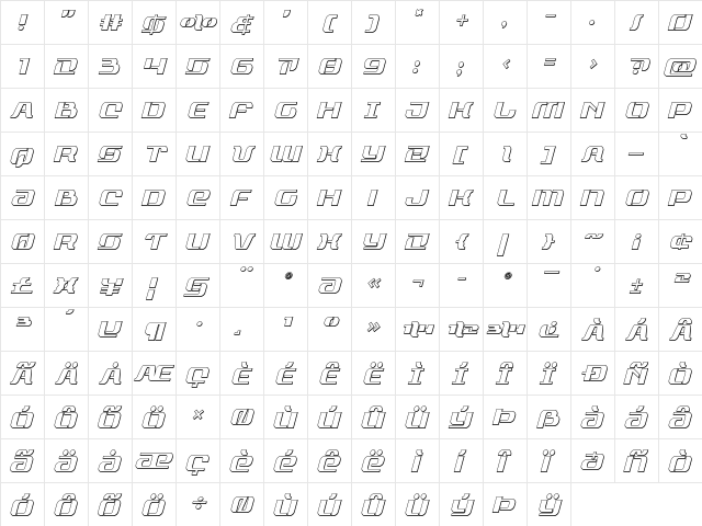 Range Paladin Outline Italic Outline Outline  glyph index