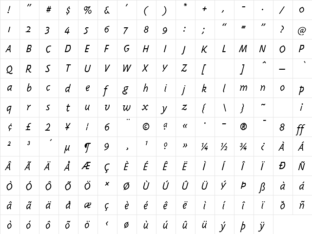 Triplex-Light LightItalic  glyph index