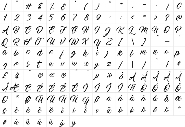 Work In Progress Regular  glyph index