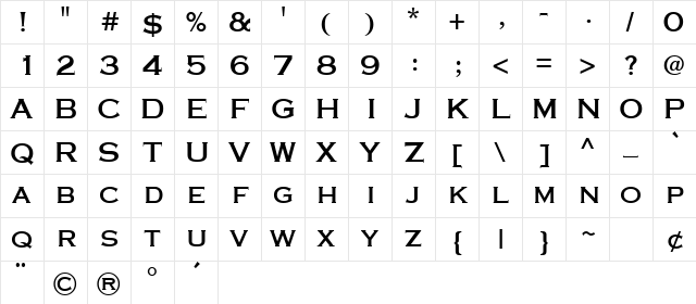 CooperPlanck6 BoldSH  glyph index